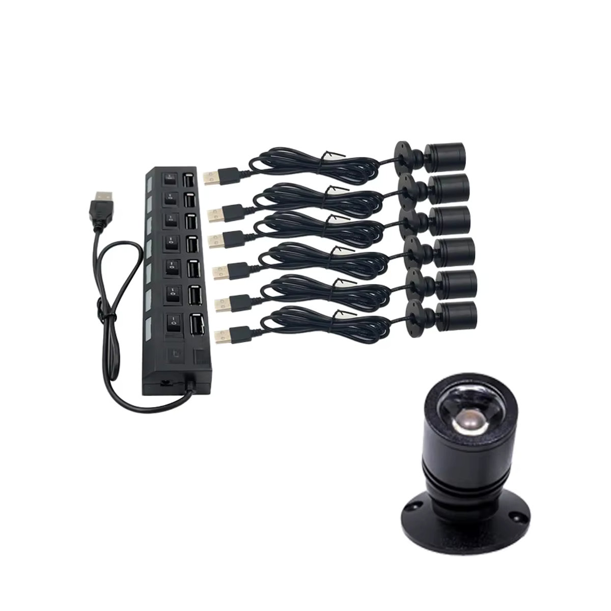 Ohlite Mini LED USB 5V Spot Licht Set für Möbelbeleuchtung mit Schalter, Schwarz - Bild 2