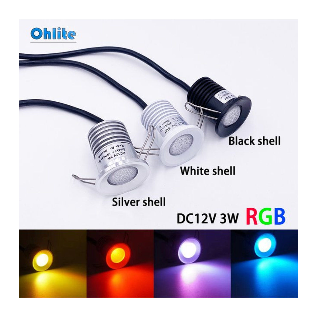 Ohlite RGB Mini LED Einbaustrahler 3W mit Fernbedienung, dimmbar, Bunt, Minimalistisch - Bild 1