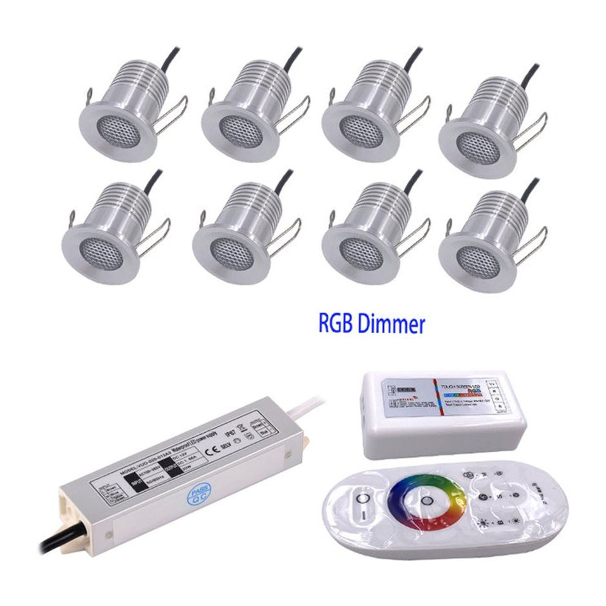 Ohlite RGB Mini LED Einbaustrahler 3W mit Transformator, IP65 wasserdicht, dimmbar, Silber, Bunt - Bild 1
