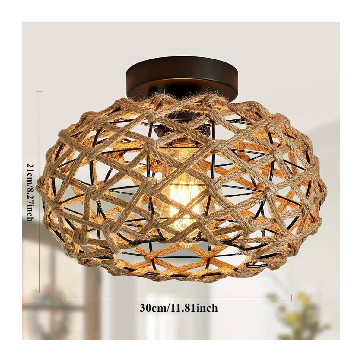 Oho chic Retro Deckenlampe aus Hanfseil, Rattan und Weide in Braun - Bild 2