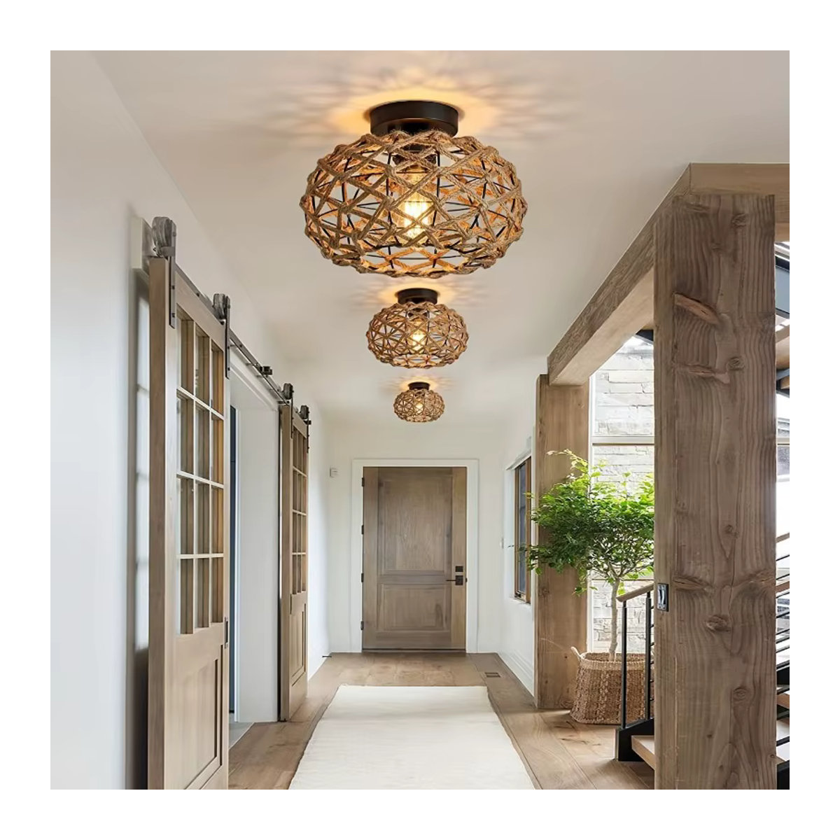 Oho chic Retro Deckenlampe aus Hanfseil, Rattan und Weide in Braun - Bild 3