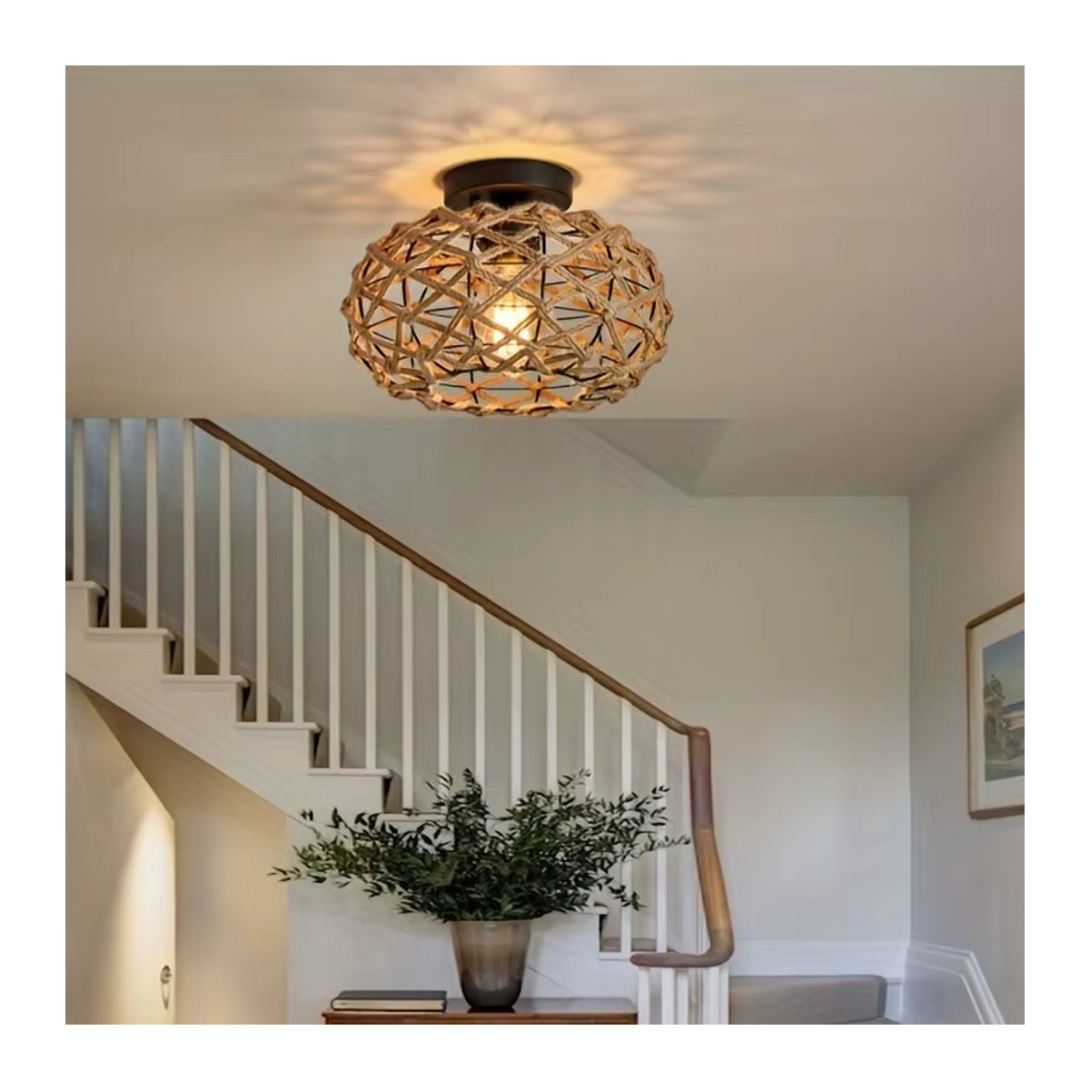 Oho chic Retro Deckenlampe aus Hanfseil, Rattan und Weide in Braun - Bild 4