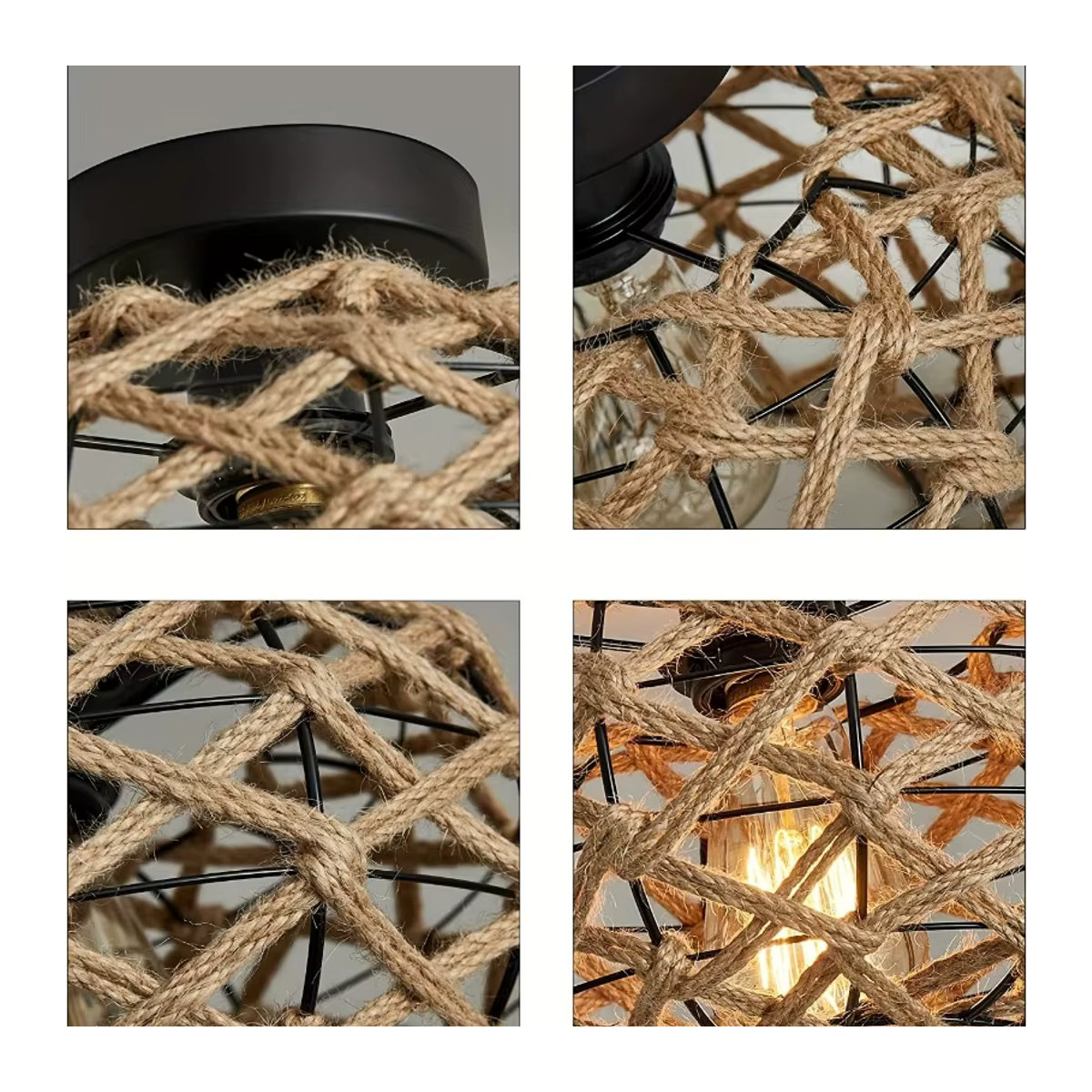 Oho chic Retro Deckenlampe aus Hanfseil, Rattan und Weide in Braun - Bild 5