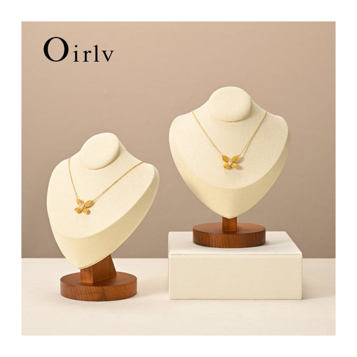 Oirlv Holz Mannequin Büste als Schmuck Display Stand für Halsketten und Anhänger in Braun, Schwarz oder Beige - Bild 1