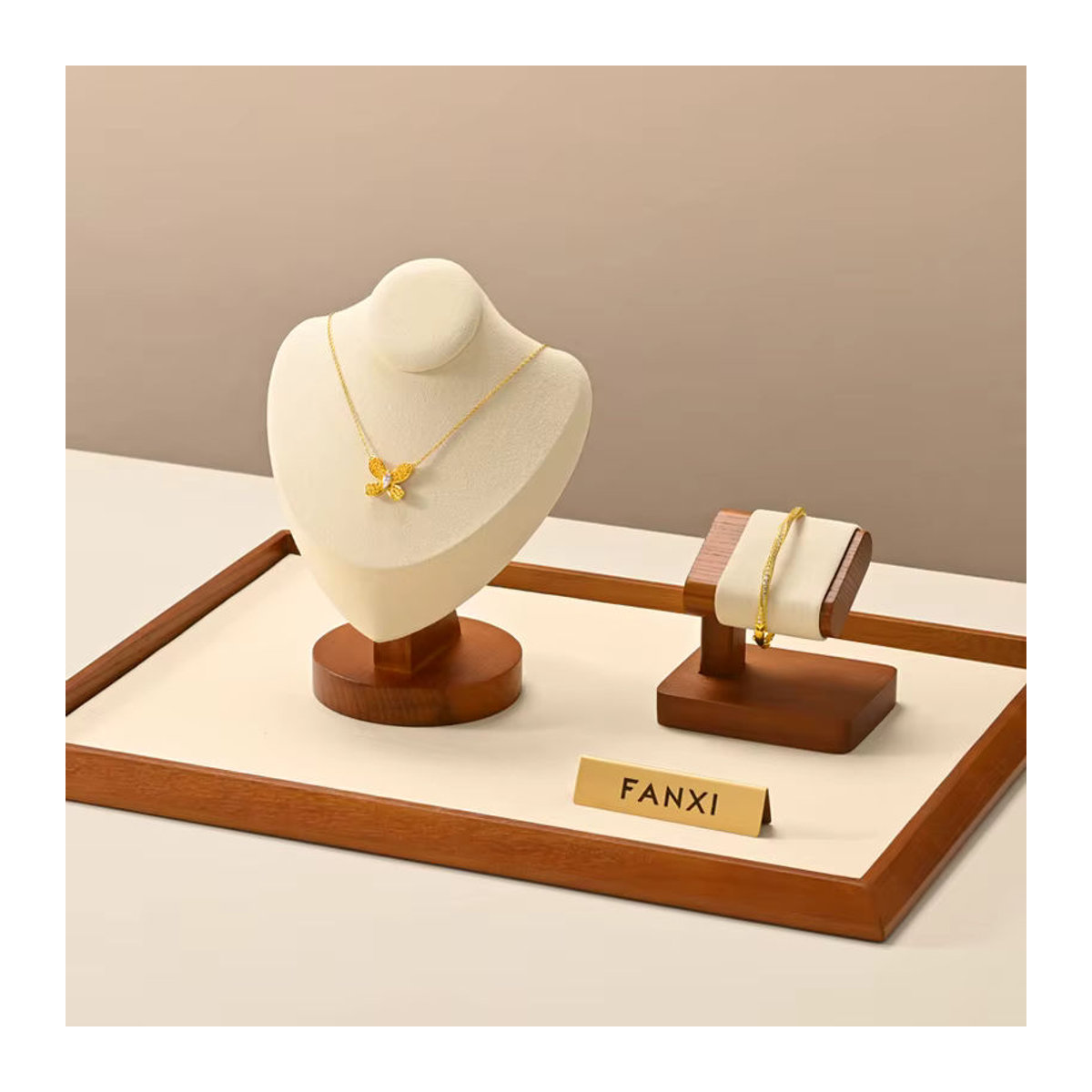Oirlv Holz Mannequin Büste als Schmuck Display Stand für Halsketten und Anhänger in Braun, Schwarz oder Beige - Bild 3