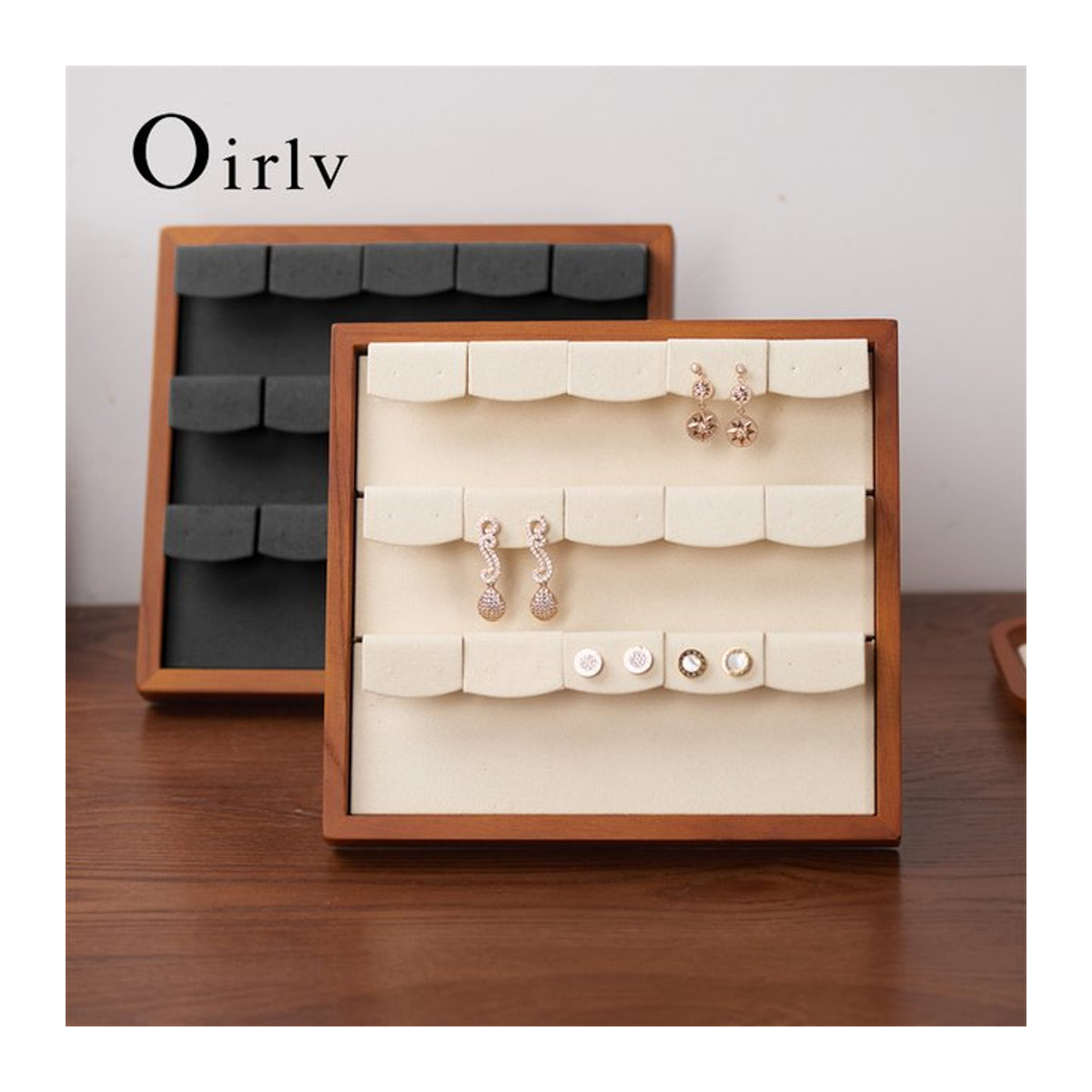 Oirlv Holz Ohrring Display Rack Schmuckständer in Gold, Silber oder Beige - Bild 1