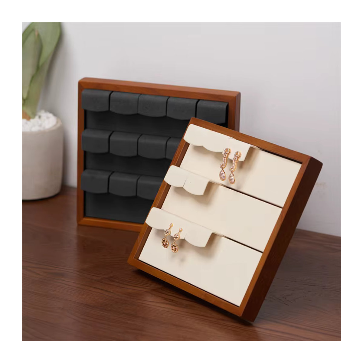 Oirlv Holz Ohrring Display Rack Schmuckständer in Gold, Silber oder Beige - Bild 5
