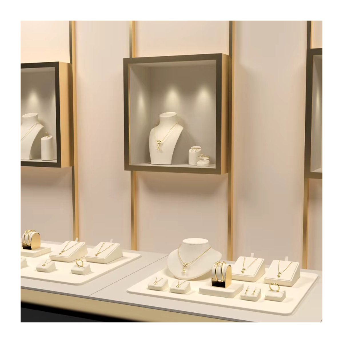 Oirlv Retro Schmuck Display Set aus Mikrofaser in Beige für Halsketten, Ohrringe und Ringe - Bild 2