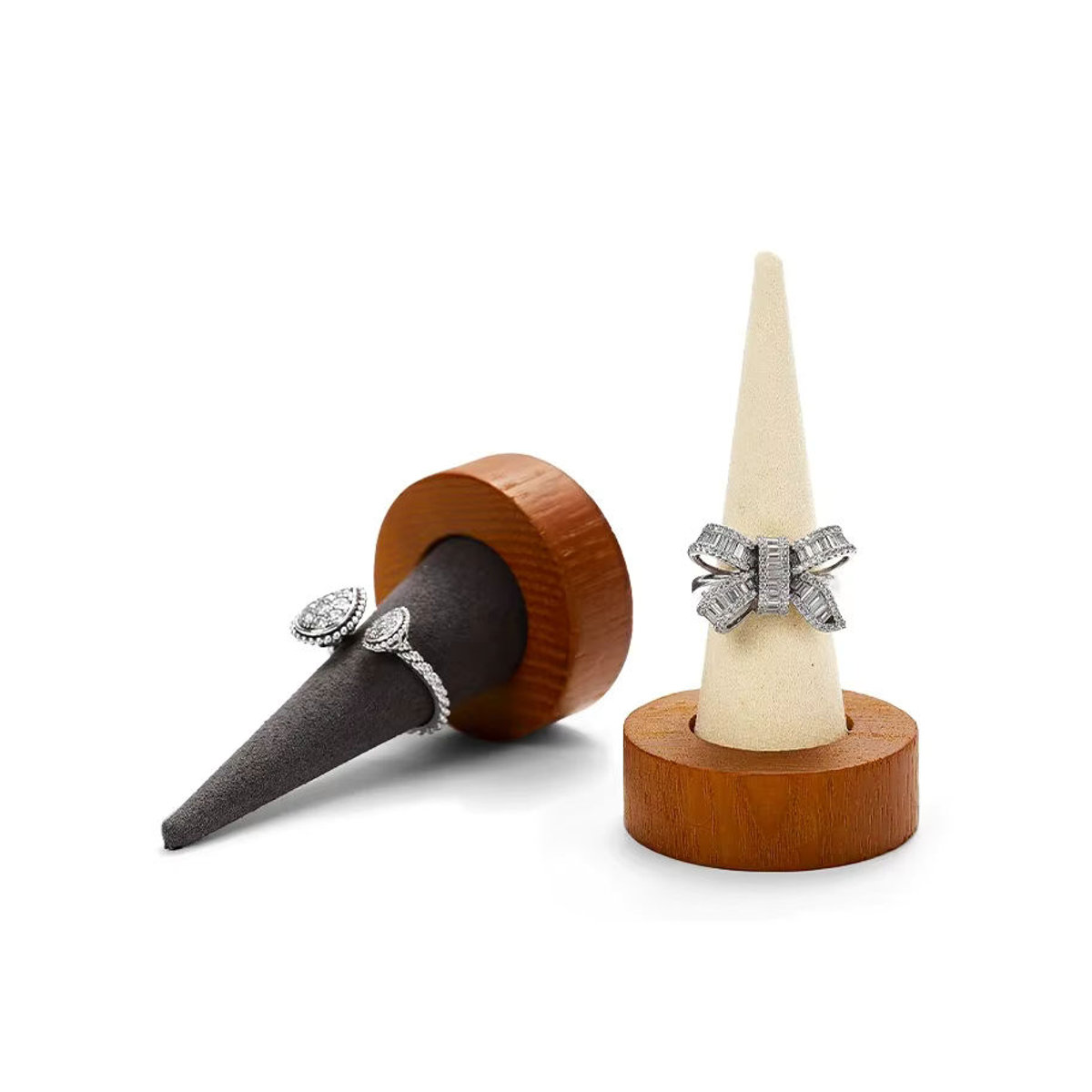 Oirlv Ringhalter aus Holz in Braun und Grau, kegelförmiger Ringständer und geometrisches Ornament zur Aufbewahrung von Ringen - Bild 4