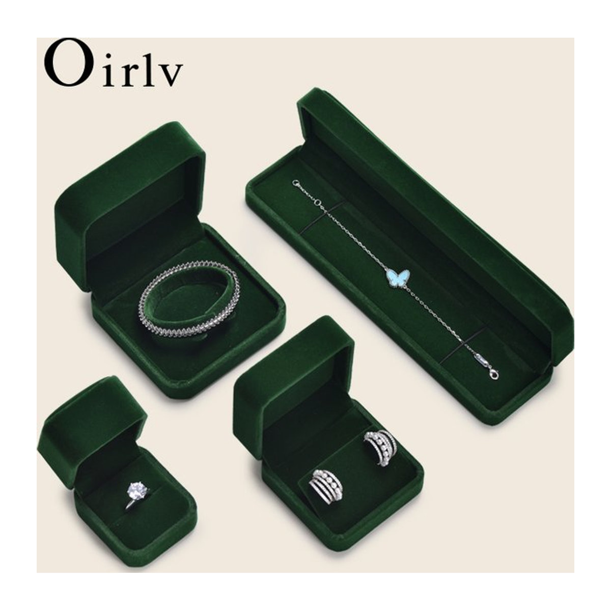 Oirlv Samt-Ringbox Schmuckschatulle in Grün für Ohrringe, Armbänder und Halsketten - Bild 1