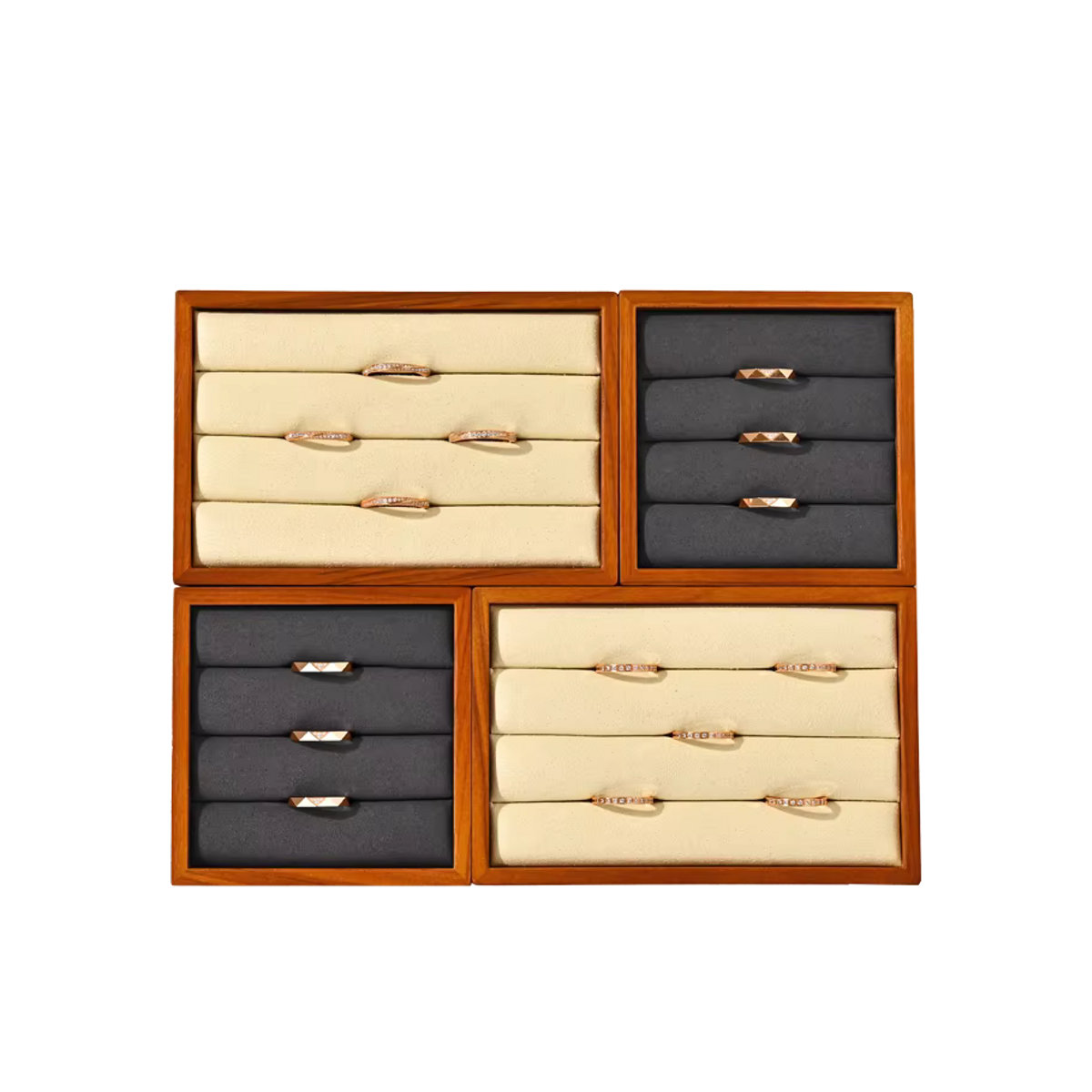 Oirlv Schmuck-Display aus Holz für Ringe und Ohrringe, quadratisches Tablett in Grau und Braun, minimalistisches Design - Bild 4