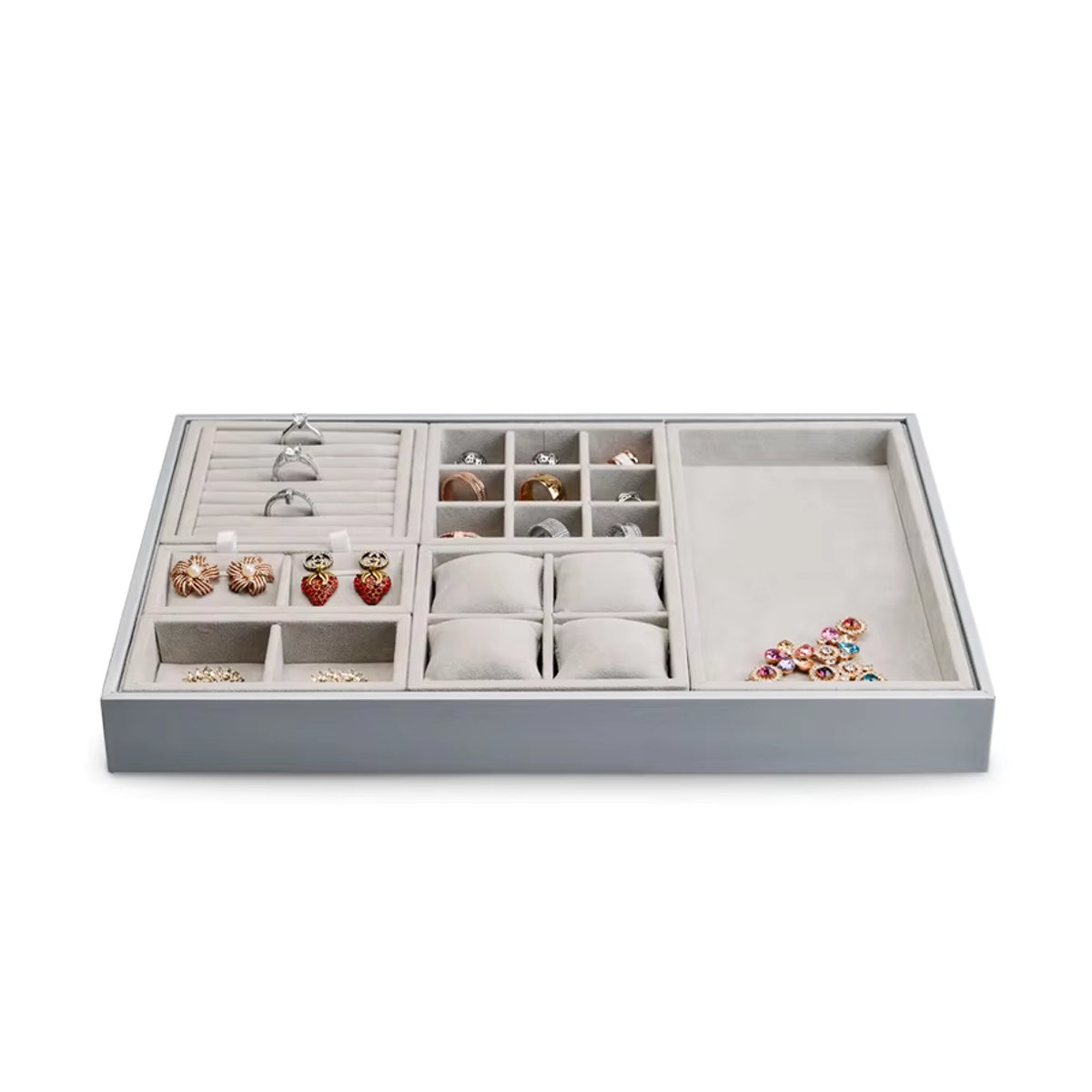 Oirlv Schmuck-Display-Organizer aus Mikrofaser in Grau für Ringe, Halsketten und Armbänder - Bild 2