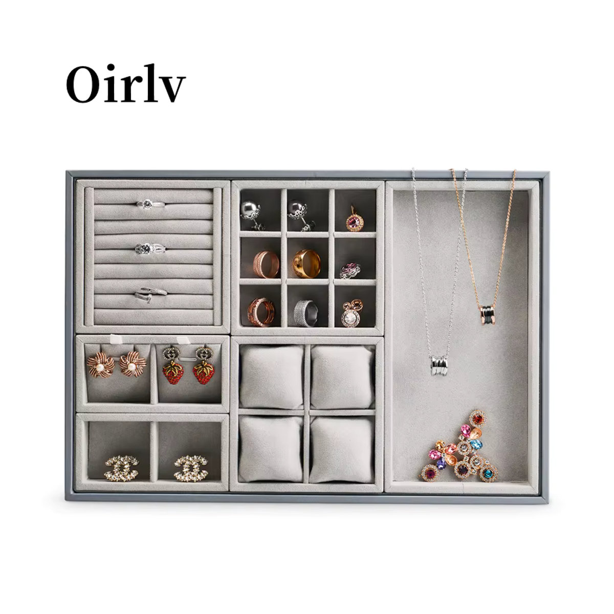 Oirlv Schmuck-Display-Organizer aus Mikrofaser in Grau für Ringe, Halsketten und Armbänder - Bild 5