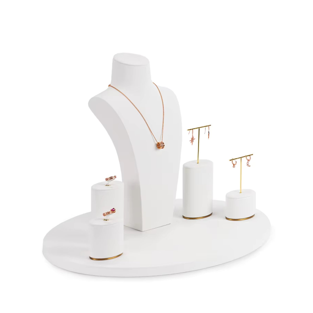 Oirlv Schmuck Display Set aus weißem PU Leder für Halsketten, Ohrringe und Ringe - Bild 2