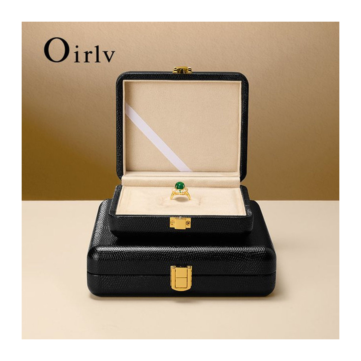 Oirlv Schmuck-Organizer-Box aus schwarzem PU-Leder für Ringe und Ohrringe - Bild 1
