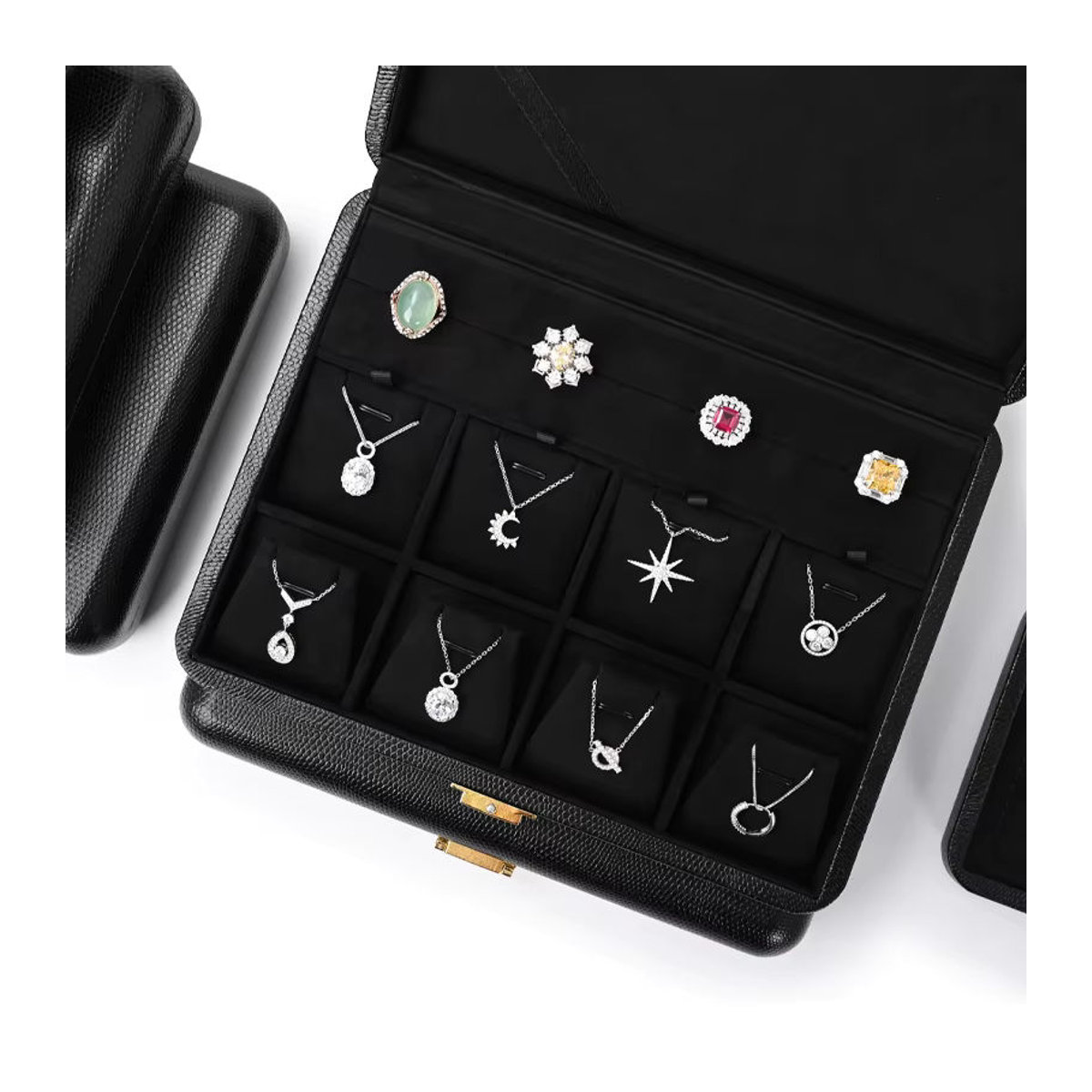 Oirlv Schmuck-Organizer-Box aus schwarzem PU-Leder für Ringe und Ohrringe - Bild 3