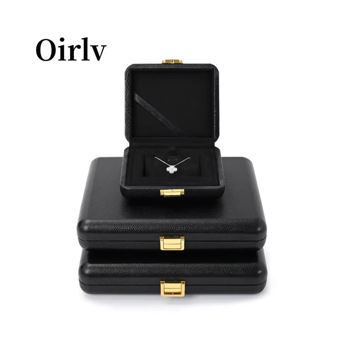 Oirlv Schmuck-Organizer-Box aus schwarzem PU-Leder für Ringe und Ohrringe - Bild 6