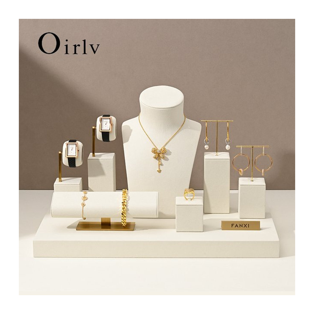 Oirlv Schmuckständer in Beige als minimalistischer Organizer für Ohrringe, Ringe, Armbänder, Uhren und Halsketten aus Kunststoff - Bild 1