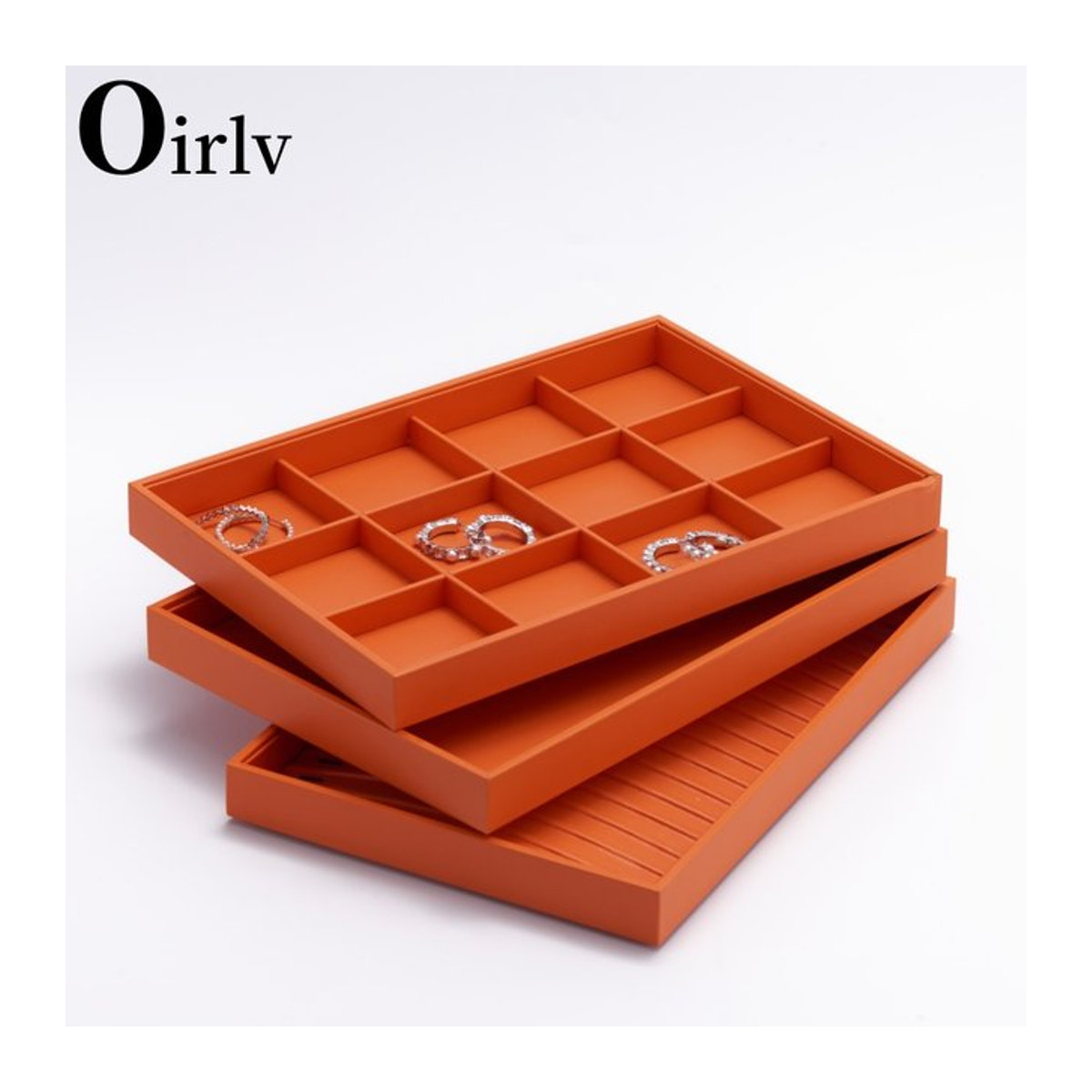 Oirlv Schmucktablett aus Leder in Orange, stapelbarer Schmuck-Organizer für Ringe und Ohrringe, rechteckig und minimalistisch - Bild 1