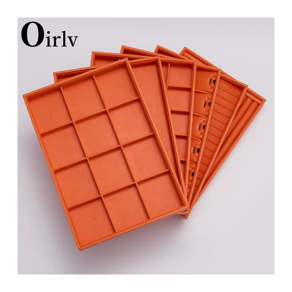 Oirlv Schmucktablett aus Leder in Orange, stapelbarer Schmuck-Organizer für Ringe und Ohrringe, rechteckig und minimalistisch - Bild 2