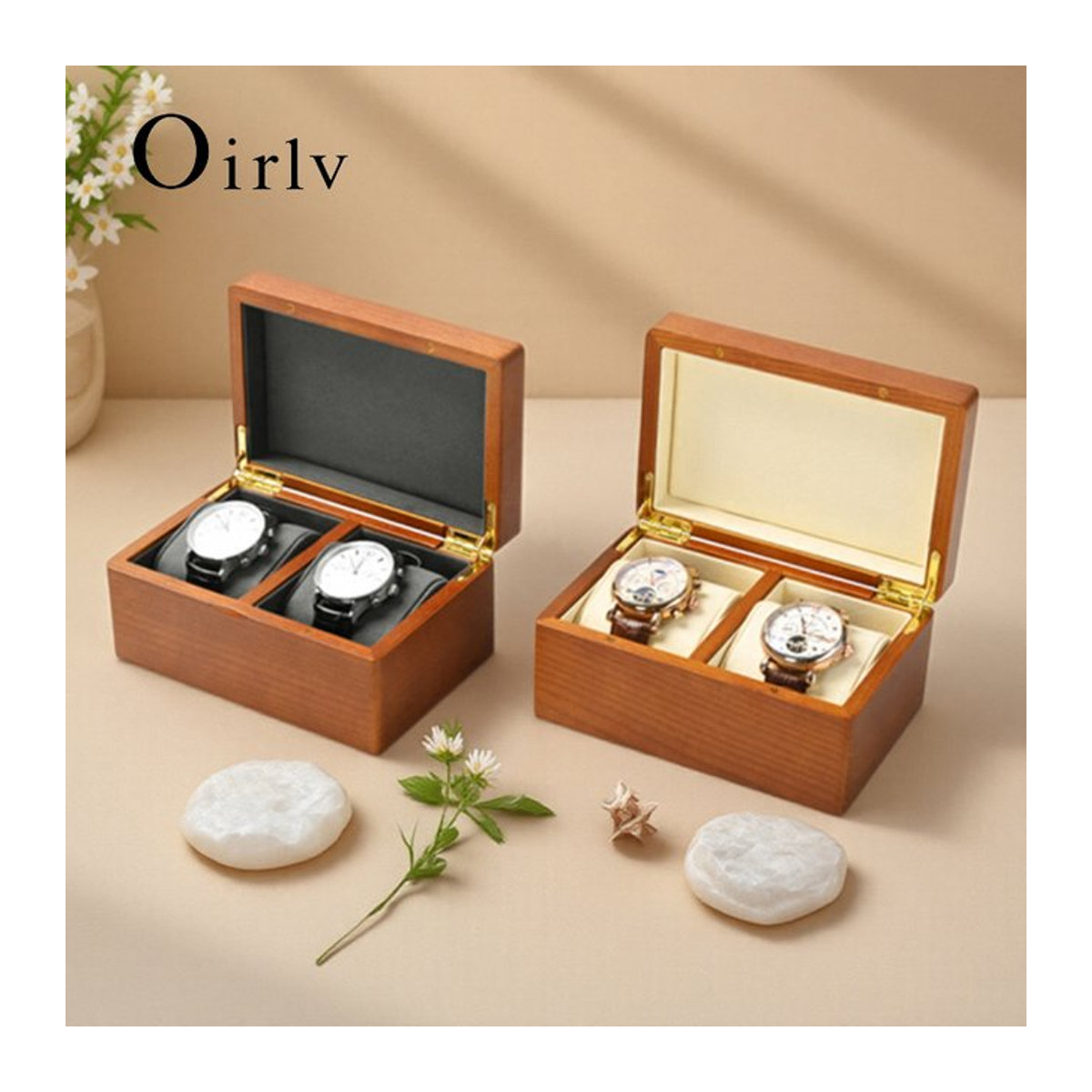 Oirlv Uhrenbox aus Holz als Uhren-Organizer und Schmucketui in Grau und Braun - Bild 1