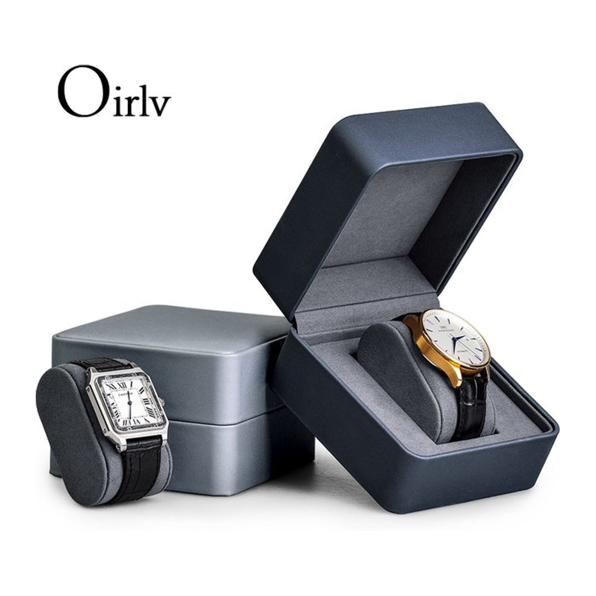 Oirlv Uhrenbox aus Kunstleder in Grau mit minimalistischem Design als Uhren-Organizer und Schmuck-Display - Bild 1