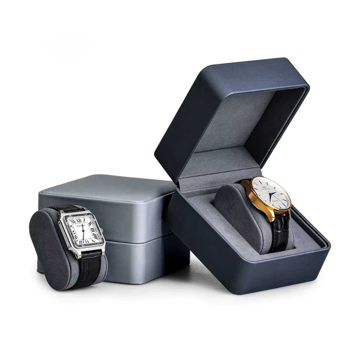 Oirlv Uhrenbox aus Kunstleder in Grau mit minimalistischem Design als Uhren-Organizer und Schmuck-Display - Bild 5