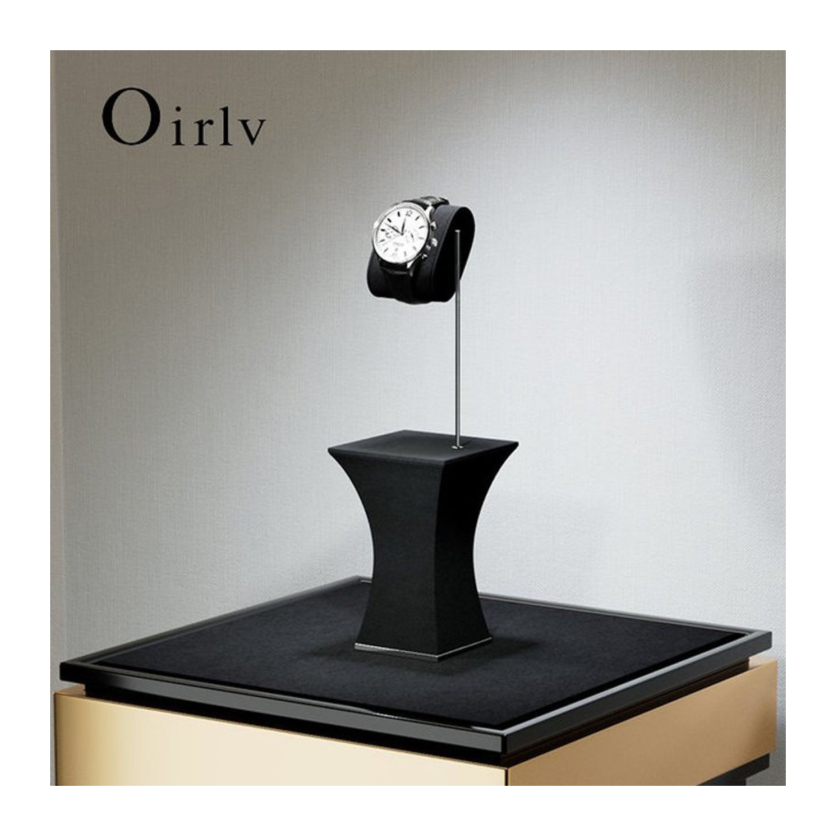 Oirlv Uhrenständer aus Metall und Leder in Schwarz als moderner Schmuck-Organizer und Uhrendisplay - Bild 1