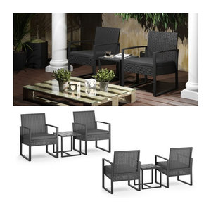OK-Living Gartenmöbel-Set aus modernem Polyrattan in Anthrazit mit Tisch und Stühlen
