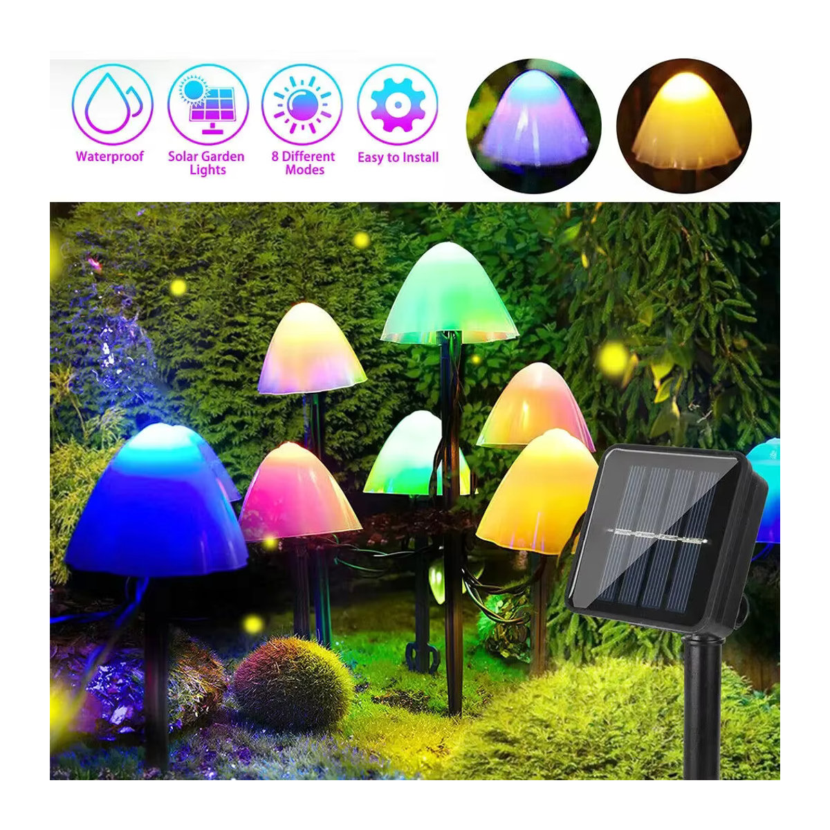 OKAL RED EAST Bunte LED-Solar-Pilzleuchten für den Außenbereich, wasserdichte dekorative Solarleuchten für Garten, Rasen und Terrasse - Bild 2