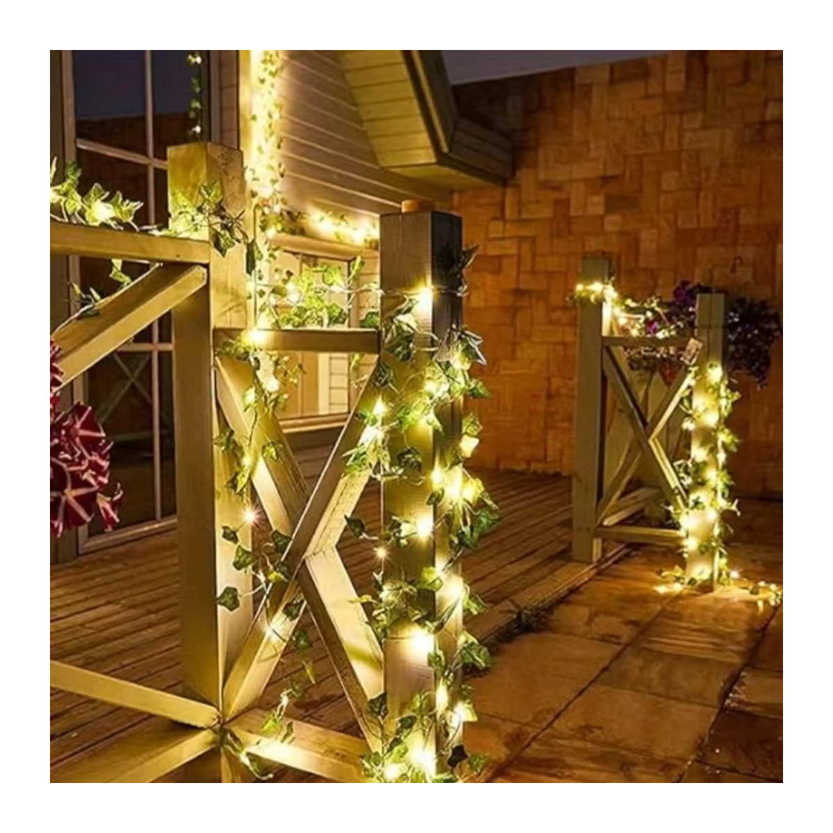 OKAL RED EAST Grüne Solar-Lichterkette mit künstlichen Efeublättern und 8 Modi für Garten und Hochzeit - Bild 2
