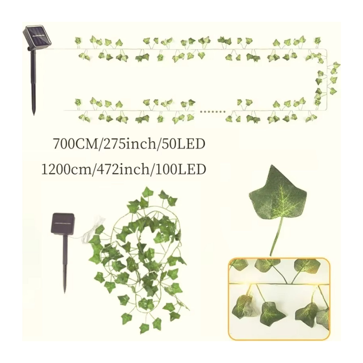 OKAL RED EAST Grüne Solar-Lichterkette mit künstlichen Efeublättern und 8 Modi für Garten und Hochzeit - Bild 3