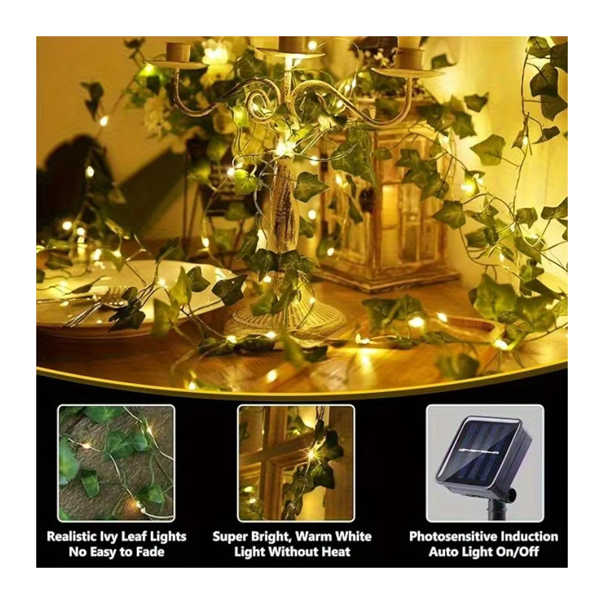OKAL RED EAST Grüne Solar-Lichterkette mit künstlichen Efeublättern und 8 Modi für Garten und Hochzeit - Bild 6