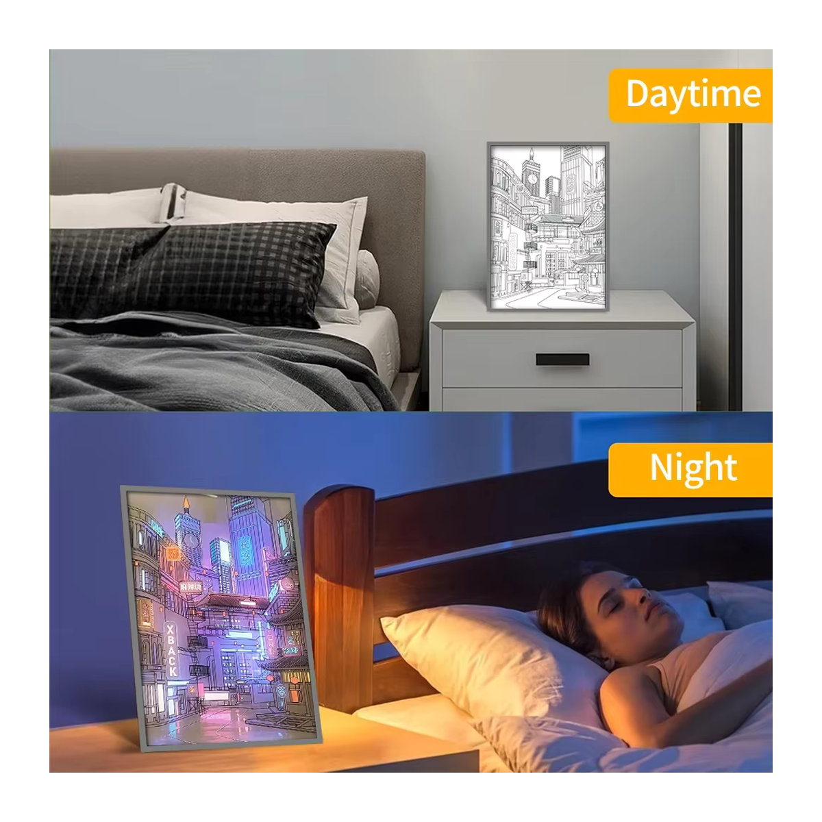 OKAL RED EAST LED Nachtlicht mit Anime Stadtansicht Malerei und dimmbarer USB-Steuerung in Bunt - Bild 4