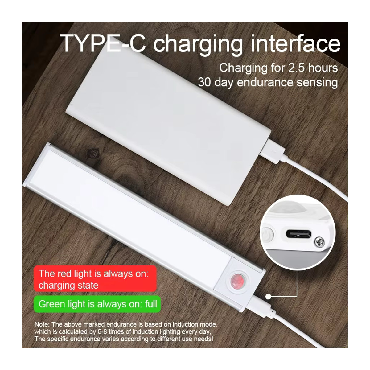 OKAL RED EAST LED-Schrankleuchte mit Bewegungsmelder, wiederaufladbar via USB Typ C, Schwarz, Minimalistisch - Bild 4