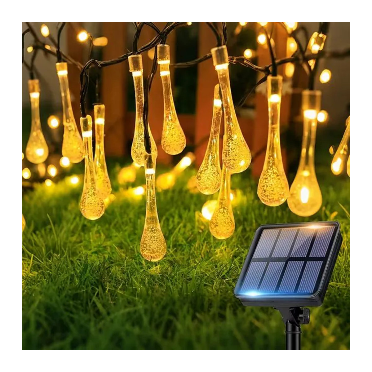 OKAL RED EAST LED Solar-Lichterkette für Außenbereich mit bunten Wassertropfen-Kugelleuchten und 8 Modi zur Garten- und Baumdekoration - Bild 1