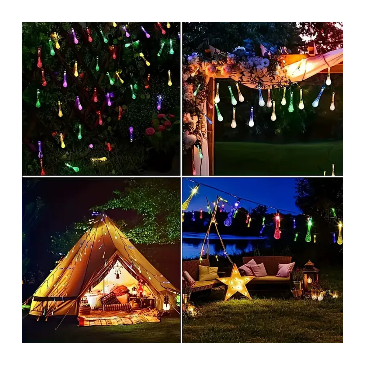 OKAL RED EAST LED Solar-Lichterkette für Außenbereich mit bunten Wassertropfen-Kugelleuchten und 8 Modi zur Garten- und Baumdekoration - Bild 2