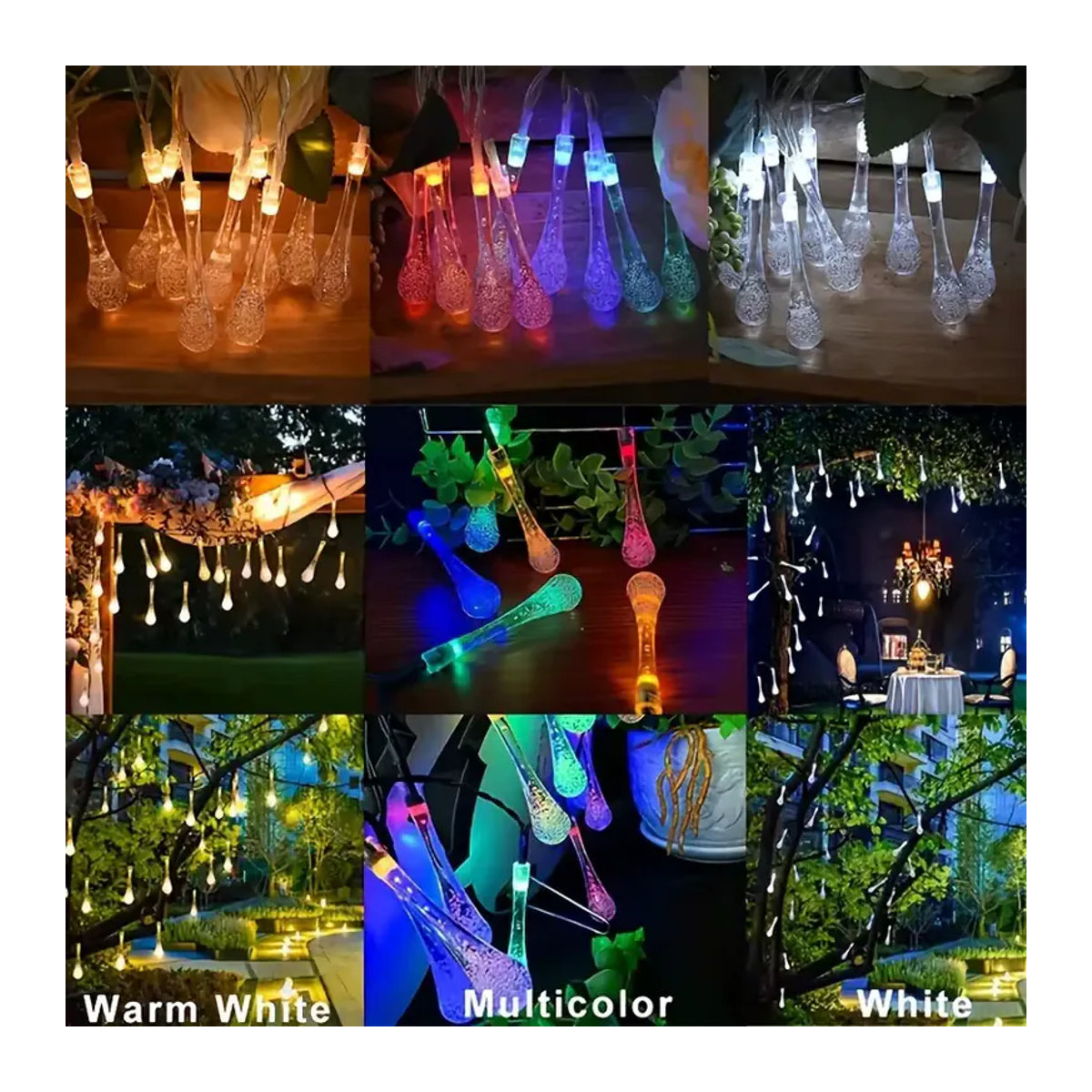 OKAL RED EAST LED Solar-Lichterkette für Außenbereich mit bunten Wassertropfen-Kugelleuchten und 8 Modi zur Garten- und Baumdekoration - Bild 3