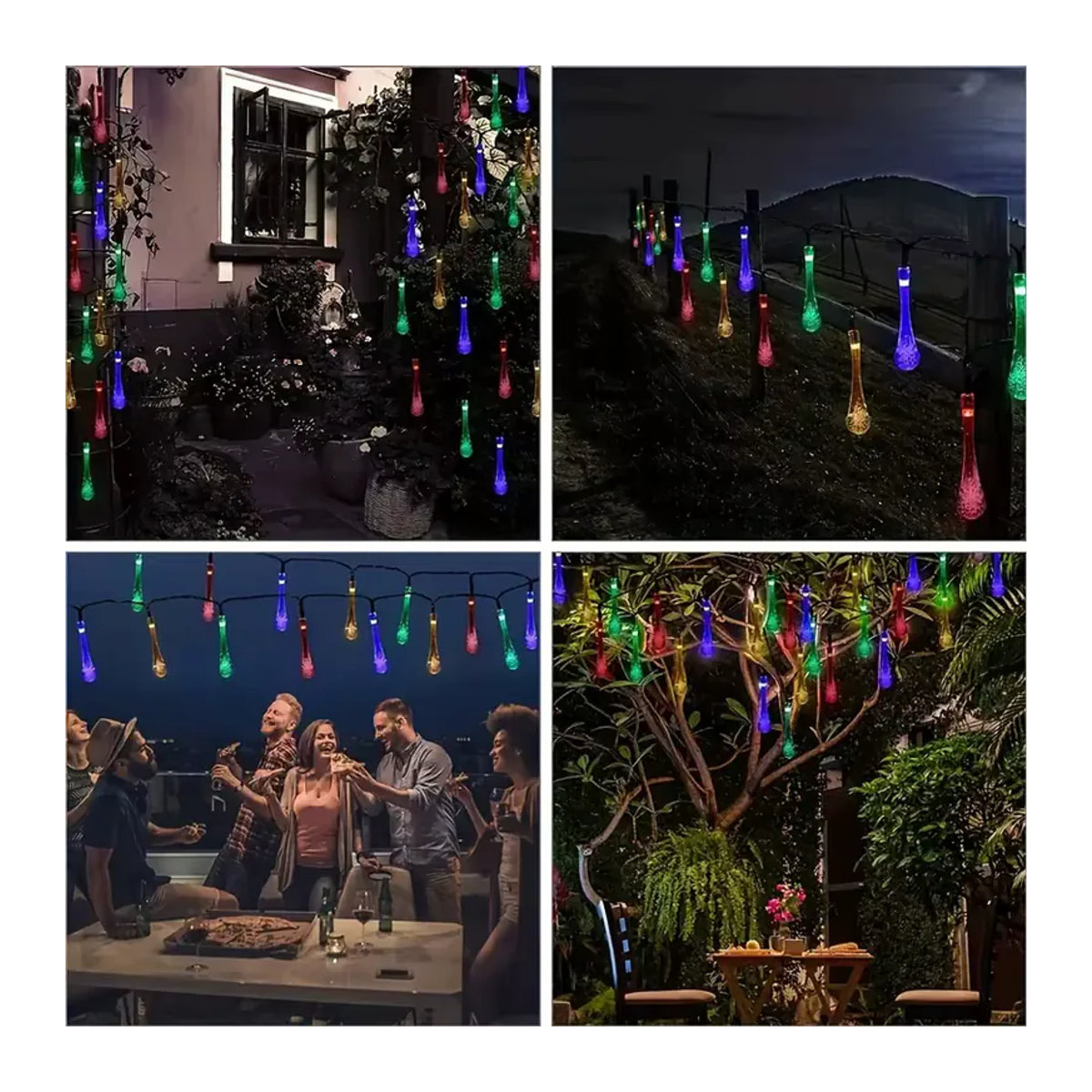 OKAL RED EAST LED Solar-Lichterkette für Außenbereich mit bunten Wassertropfen-Kugelleuchten und 8 Modi zur Garten- und Baumdekoration - Bild 4