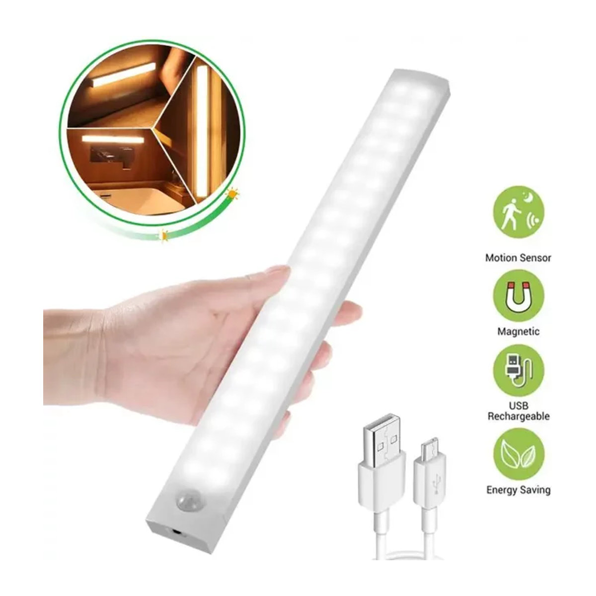 OKAL RED EAST Minimalistisches LED Nachtlicht mit Bewegungssensor, kabellose USB-aufladbare Lampe für Schrank, Garderobe, Treppe und Küche - Bild 1