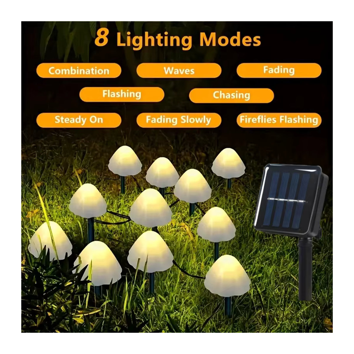 OKAL RED EAST Pilz-Solarleuchten Set mit 12 Stück, Gelbe Solar-Wegeleuchten für den Außenbereich mit 8 Modi - Bild 2
