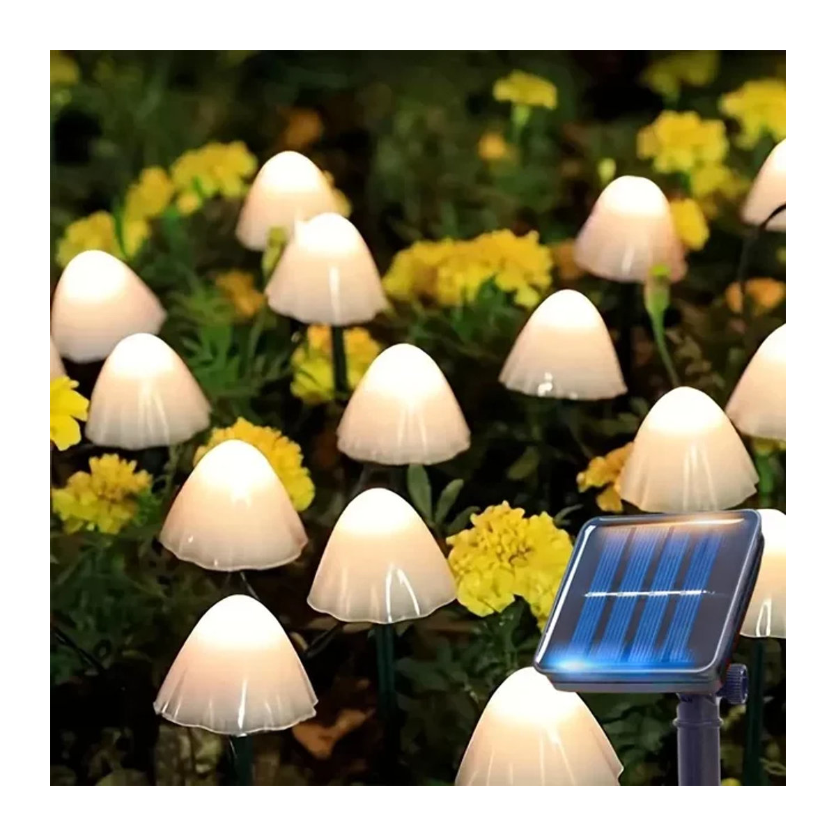 OKAL RED EAST Solar-LED-Lichterkette mit Pilz-Lampen in Weiß zur Außenbeleuchtung für Garten, Terrasse und Wege - Bild 1