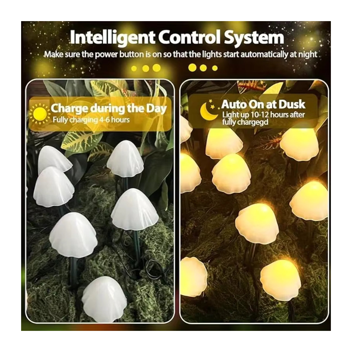 OKAL RED EAST Solar-LED-Lichterkette mit Pilz-Lampen in Weiß zur Außenbeleuchtung für Garten, Terrasse und Wege - Bild 4