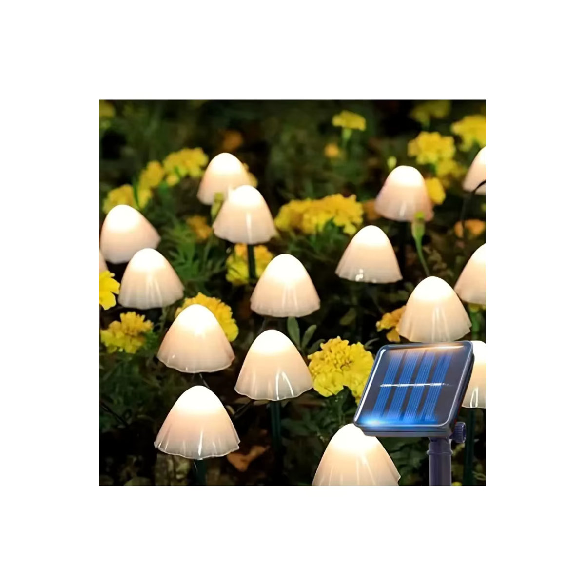 OKAL RED EAST Solar-LED-Lichterkette mit Pilz-Lampen in Weiß zur Außenbeleuchtung für Garten, Terrasse und Wege - Bild 7