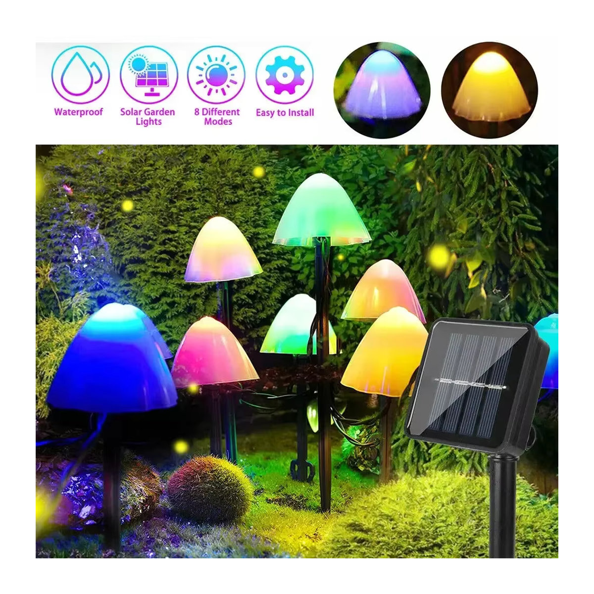 OKAL RED EAST Solar-Pilzlichter mit 10 bunten LEDs für den Außenbereich, wasserdichte dekorative Solarleuchten für Garten, Rasen und Terrasse - Bild 2