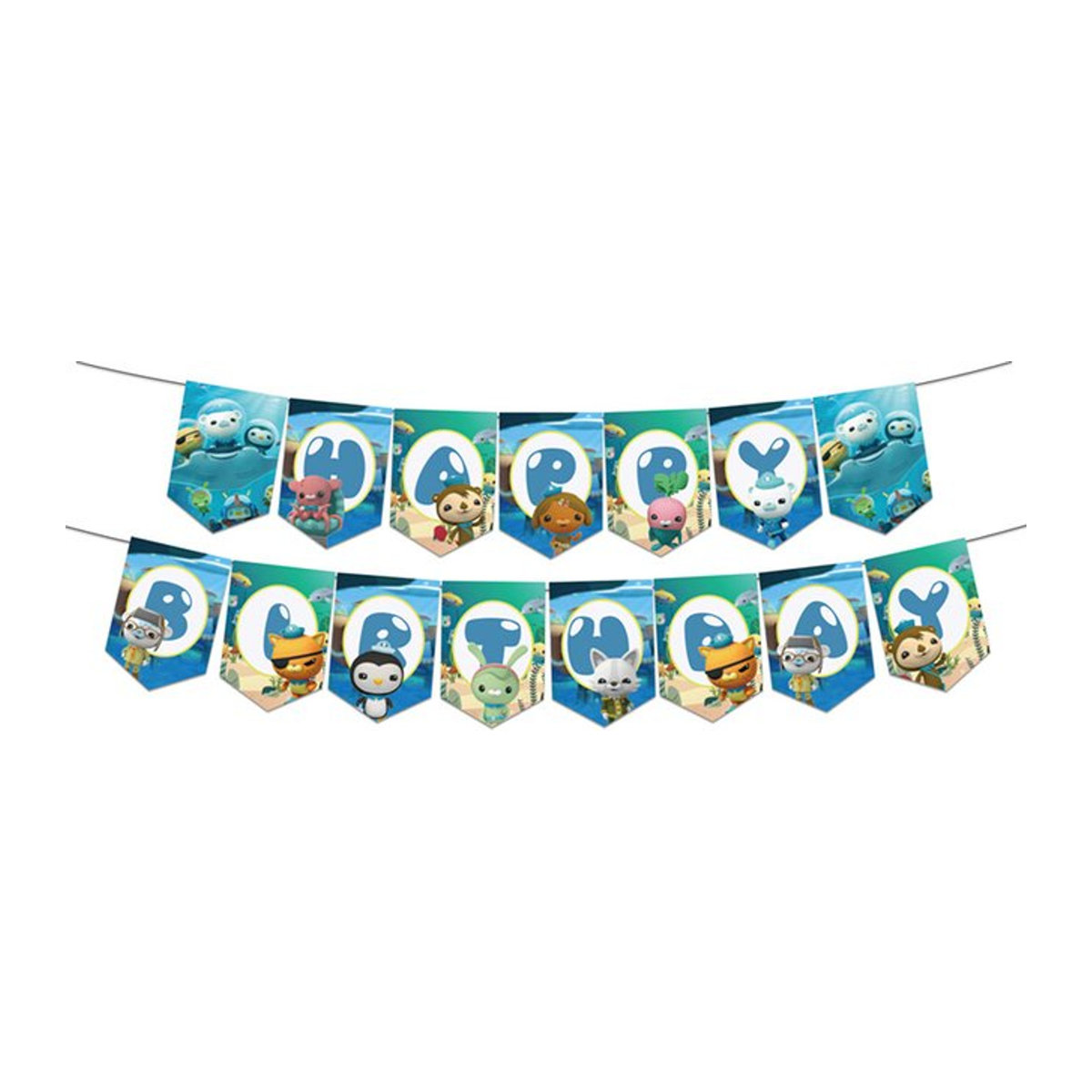 Oktonauten Happy Birthday Wimpelkette aus Papier als mehrfarbige Party Dekoration für Kinder - Bild 1
