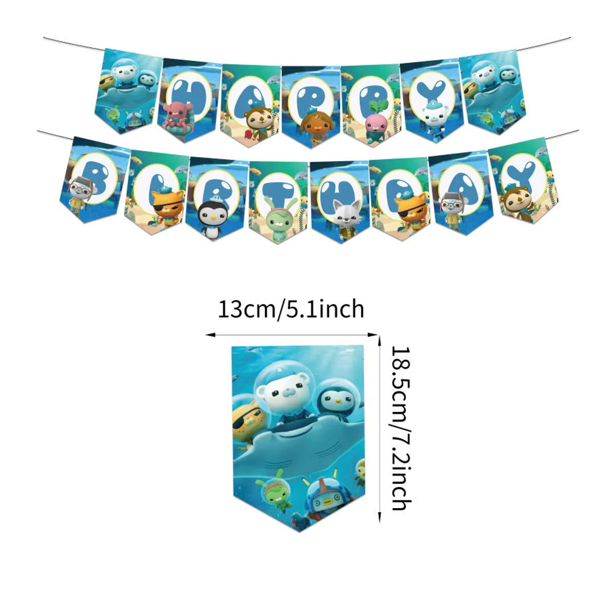 Oktonauten Happy Birthday Wimpelkette aus Papier als mehrfarbige Party Dekoration für Kinder - Bild 2