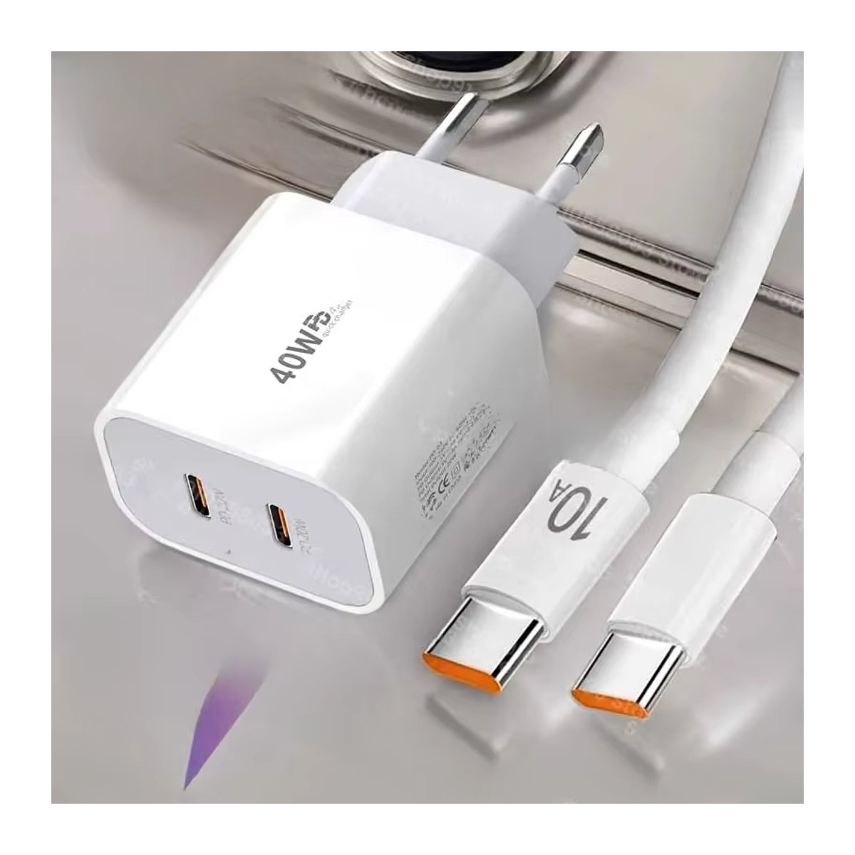 Olaf 40 W Schnellladegerät mit Dual Port PD und USB C auf USB C Kabel in Weiß, minimalistisches Design - Bild 1