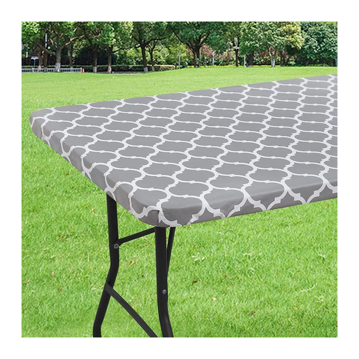 Olanly Elastische Tischdecke aus Vinyl für rechteckige Tische in Weiß oder Grau - Bild 1