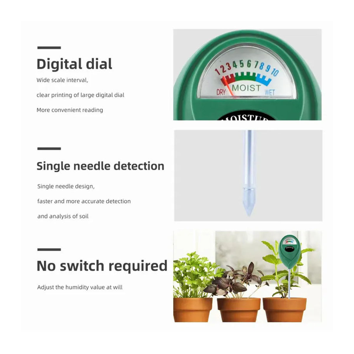 OLOEY Bodenfeuchtigkeitsmesser als Hygrometer und Wasser-Tester für Pflanzen und Gartenarbeit - Bild 5